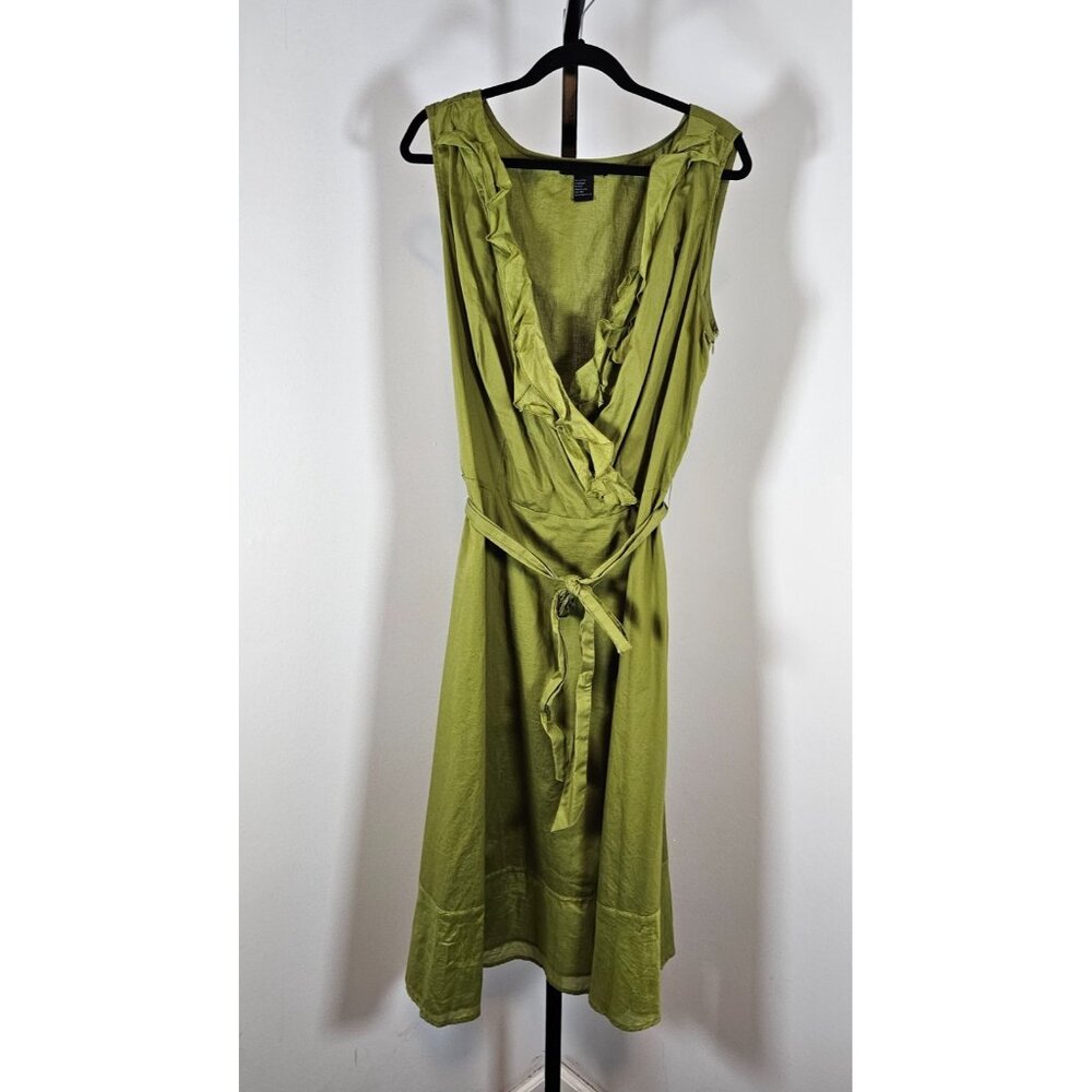 Ashley Stewart Faux Wrap Ruffled Neckline Dress - Green - SZ 20W
